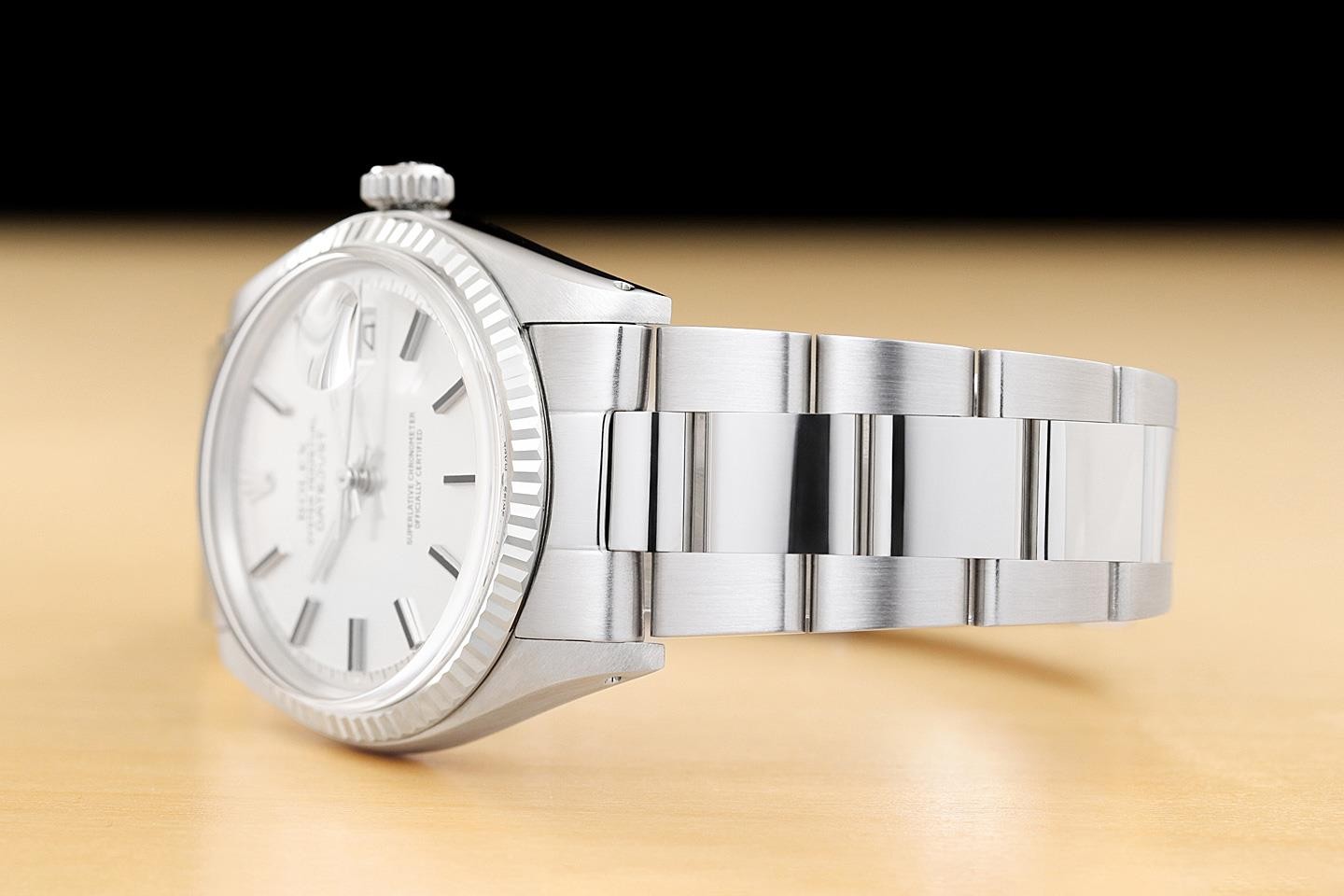 ROLEX DATEJUST 1601 18K WHITE GOLD STAINLESS STEEL SILVER DIAL OYSTER BAND WATCH