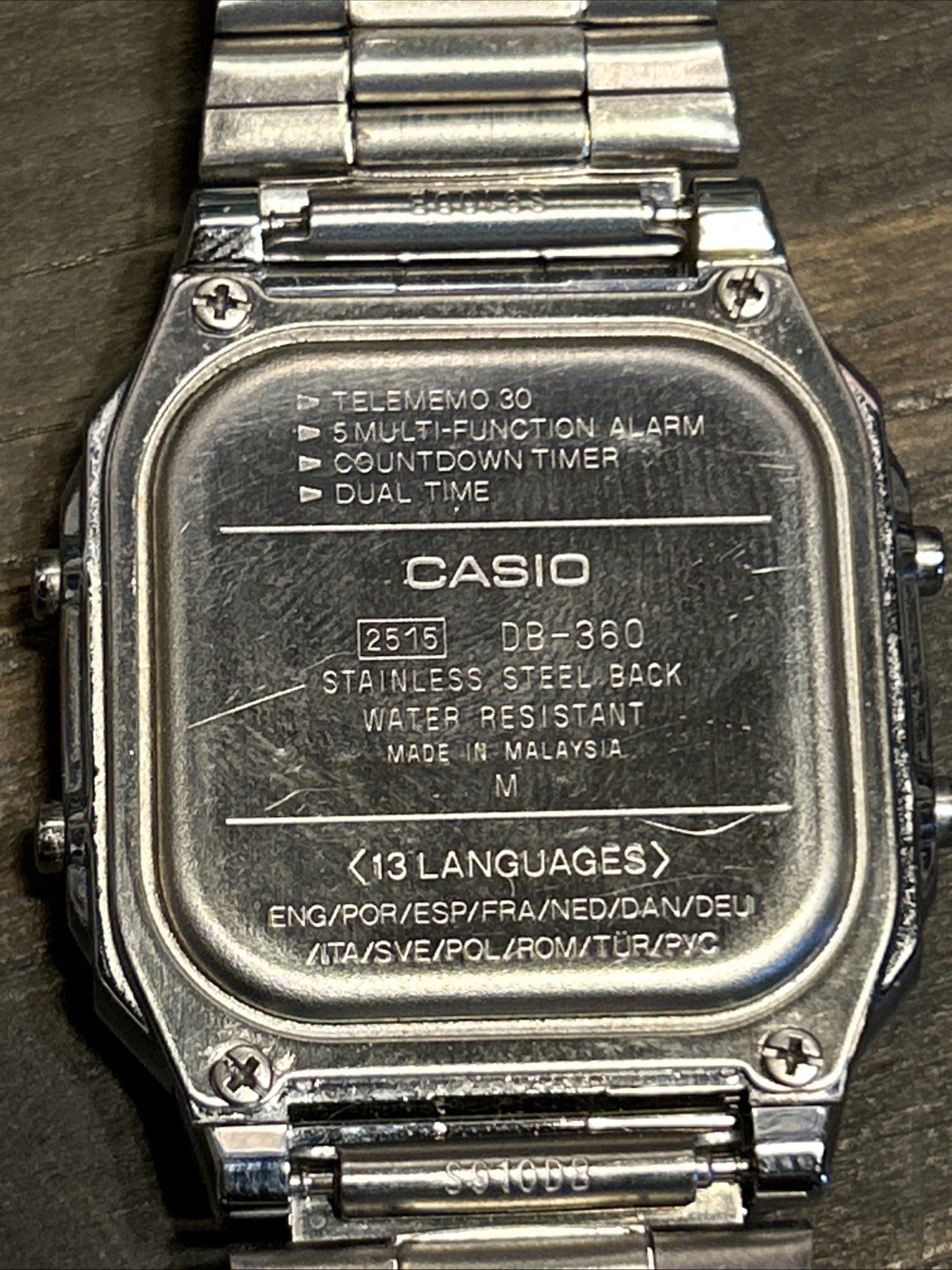 CASIO DB-360 Data Bank Multi-Lingual Digital Watch Stainless Steel LED Backlight