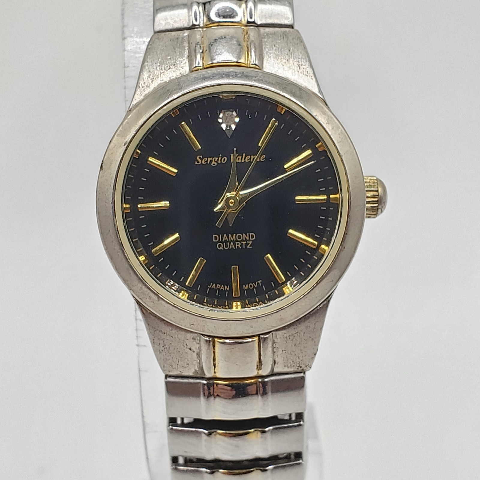 Sergio Valente Quartz Womens Watch 22mm Black Dial Silver Tone Stretch Band New