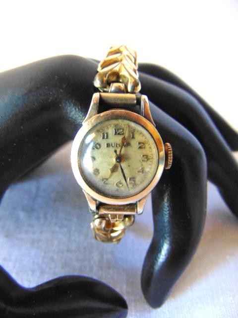 Vintage Bubble Glass Face, BULOVA 10K Rolled Gold Plate Wristwatch, Second Hand