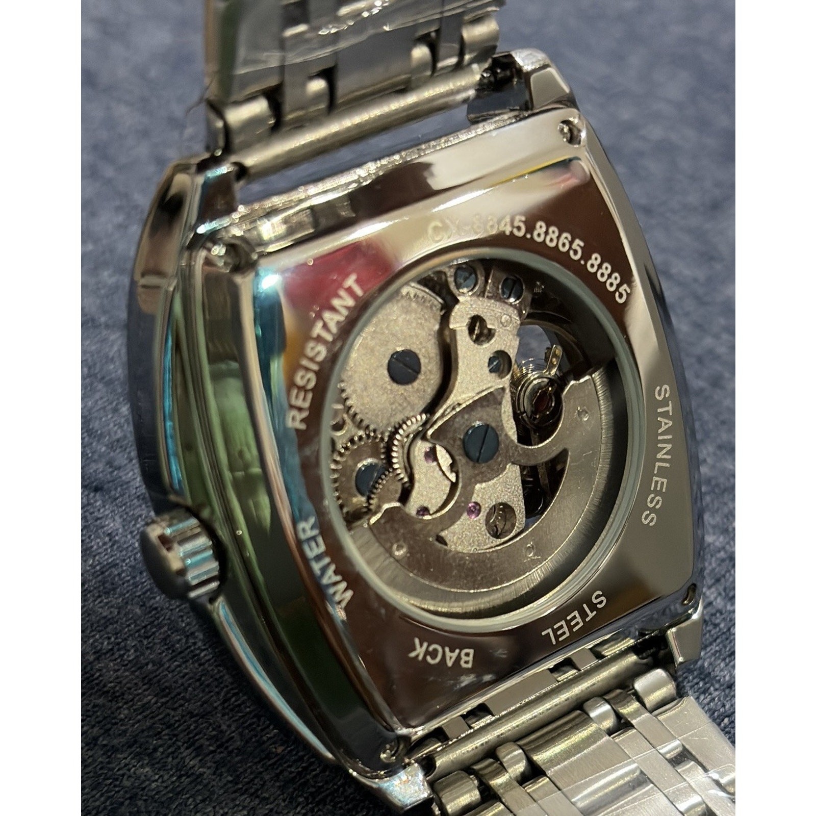 Chenxi Automatic Skeleton Watch Men’s Barrel Tonneau Stainless Steel Mechanical