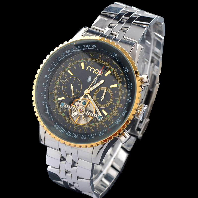 Large Automatic MCE Date Week Month Stainless Steel Men’s Watch – Gold Trim