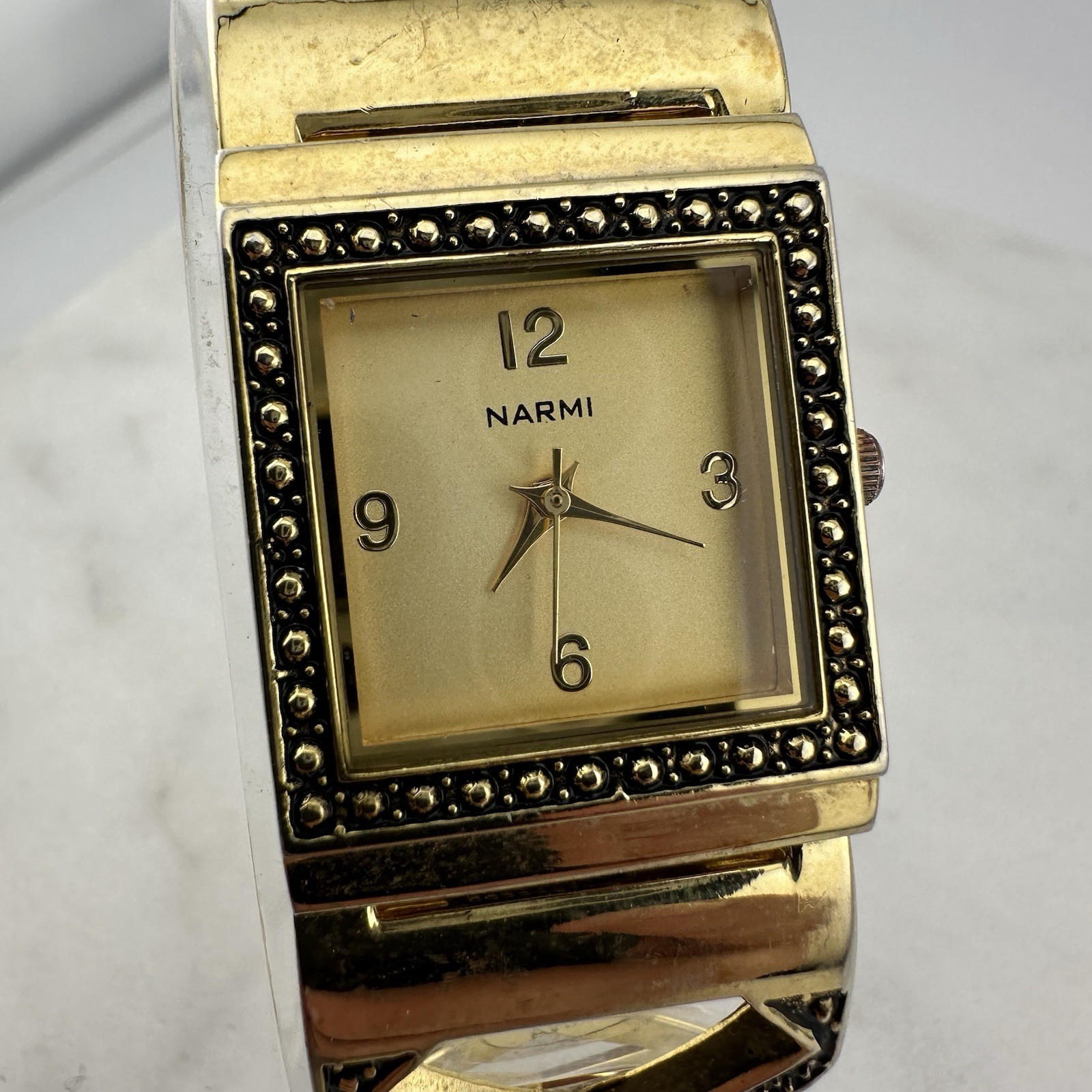 Narmi Women’s Gold Tone Cuff Watch, Size 6” – Has New Battery