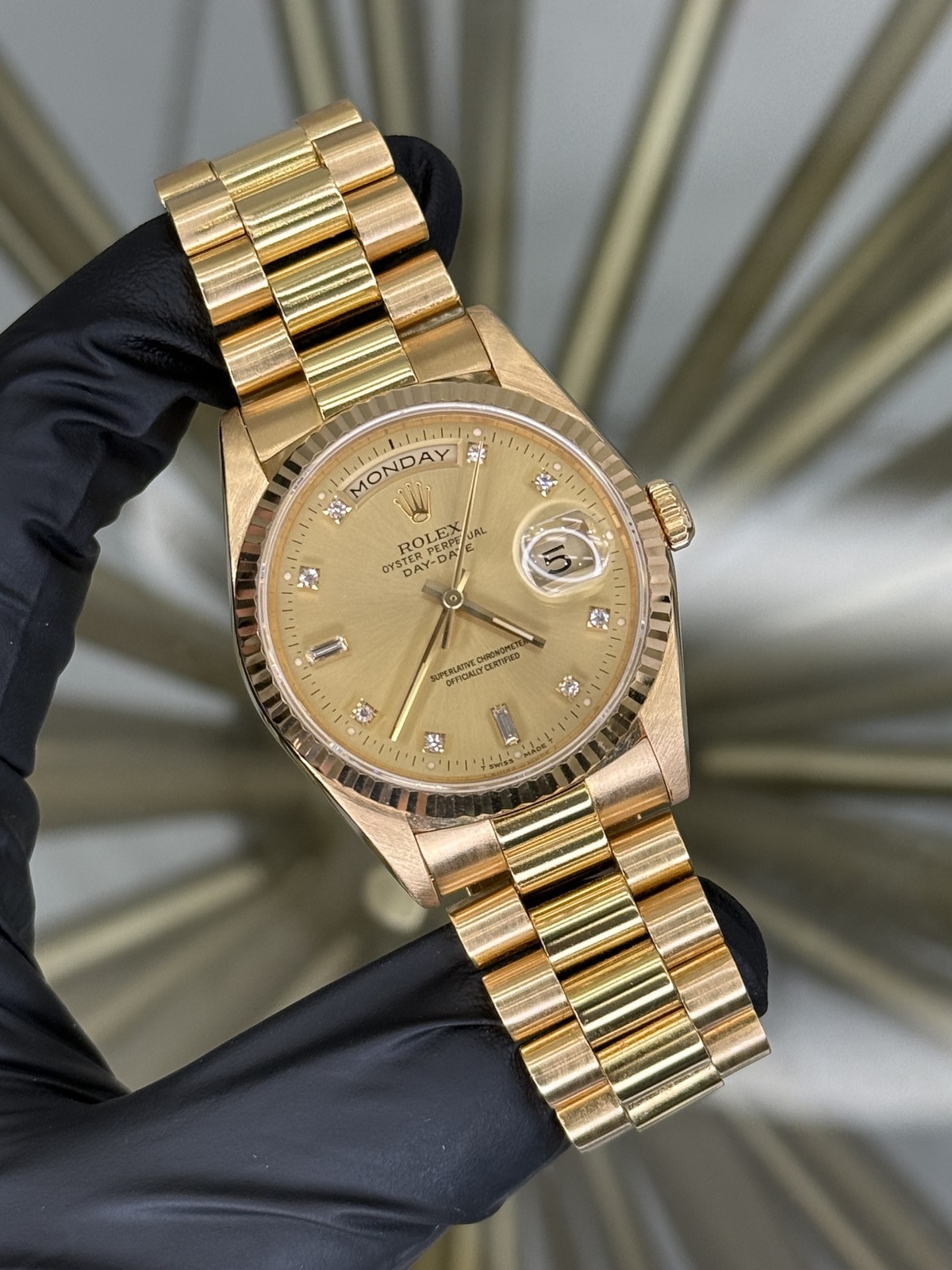 Rolex Day-Date 36 Champagne Diamond Dial on President 18238