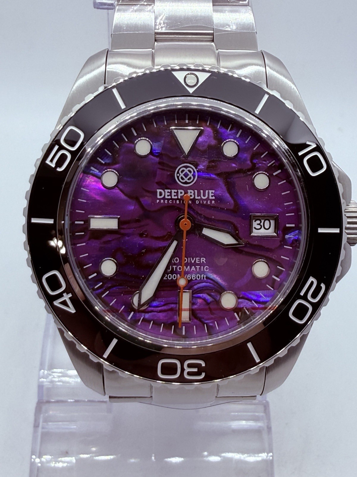 Deep Blue PRO DIVER 200 42.5MM AUTO DIVE WATCH-PURPLE ABALONE DIAL -NEW‼️