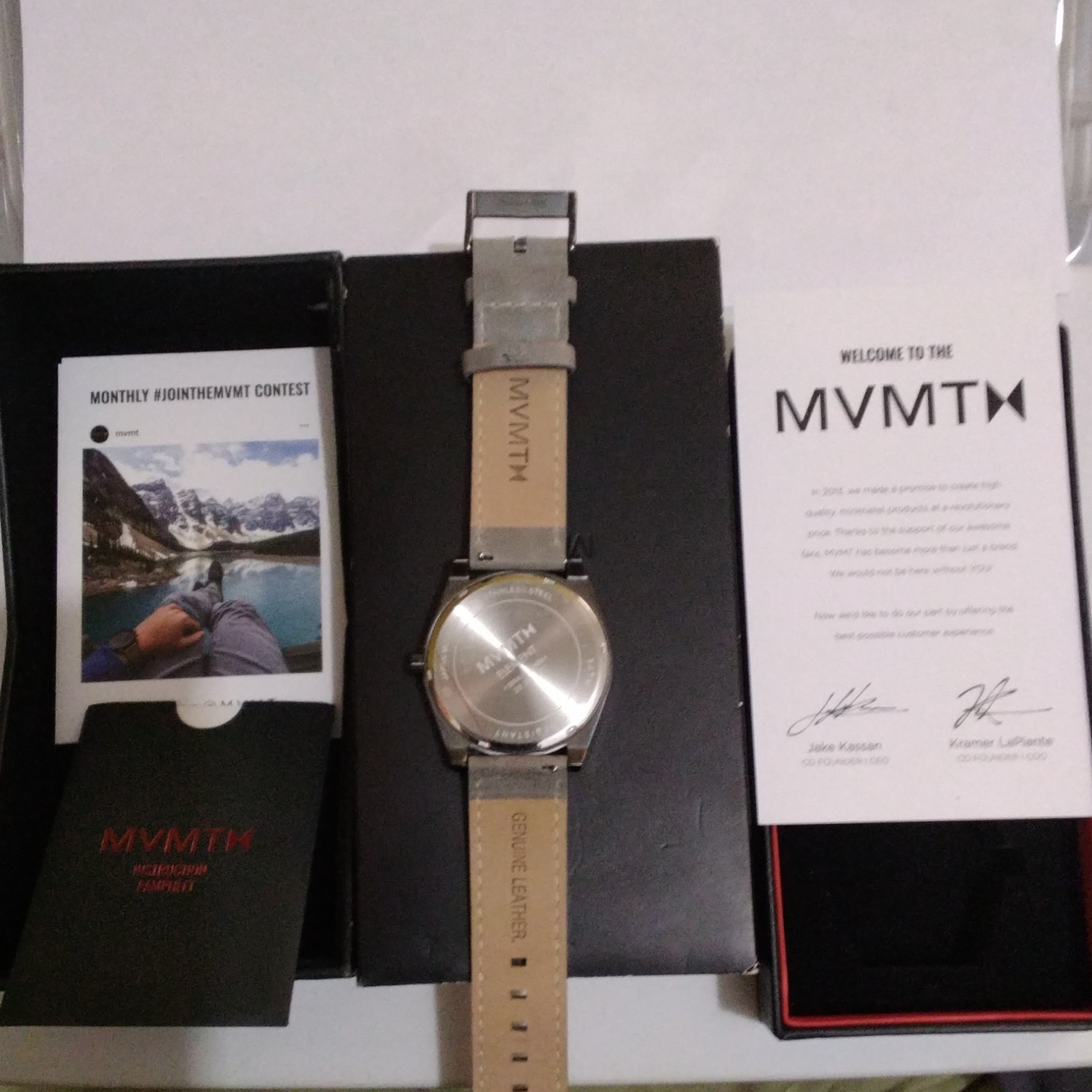 MVMT Men’s Quartz Wristwatch Gray Dial Black Case Gray Leather Strap Box/Papers