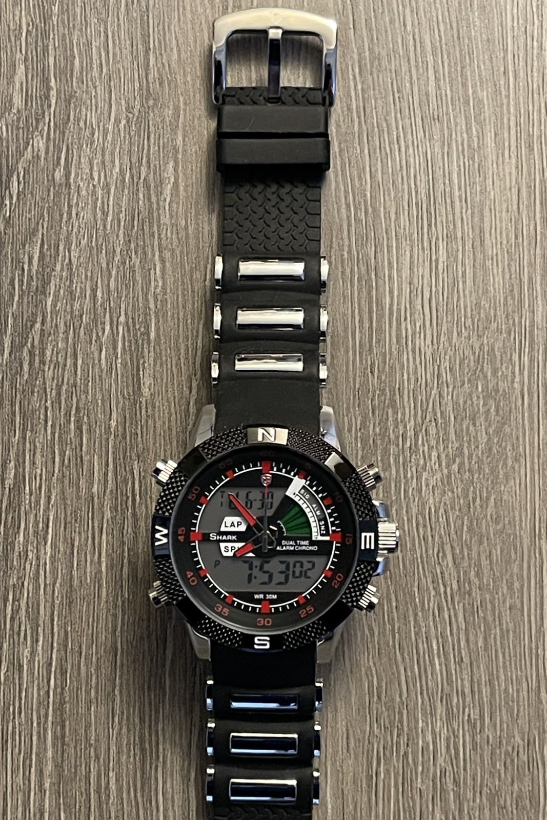 Shark Sport Chronograph Watch DS0061 free rugged case! Biker tough watch