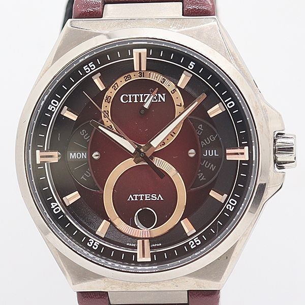 Citizen Attesa BU0060-17W Eco-Drive Triple Calendar Titanium Burgundy Dial Watch