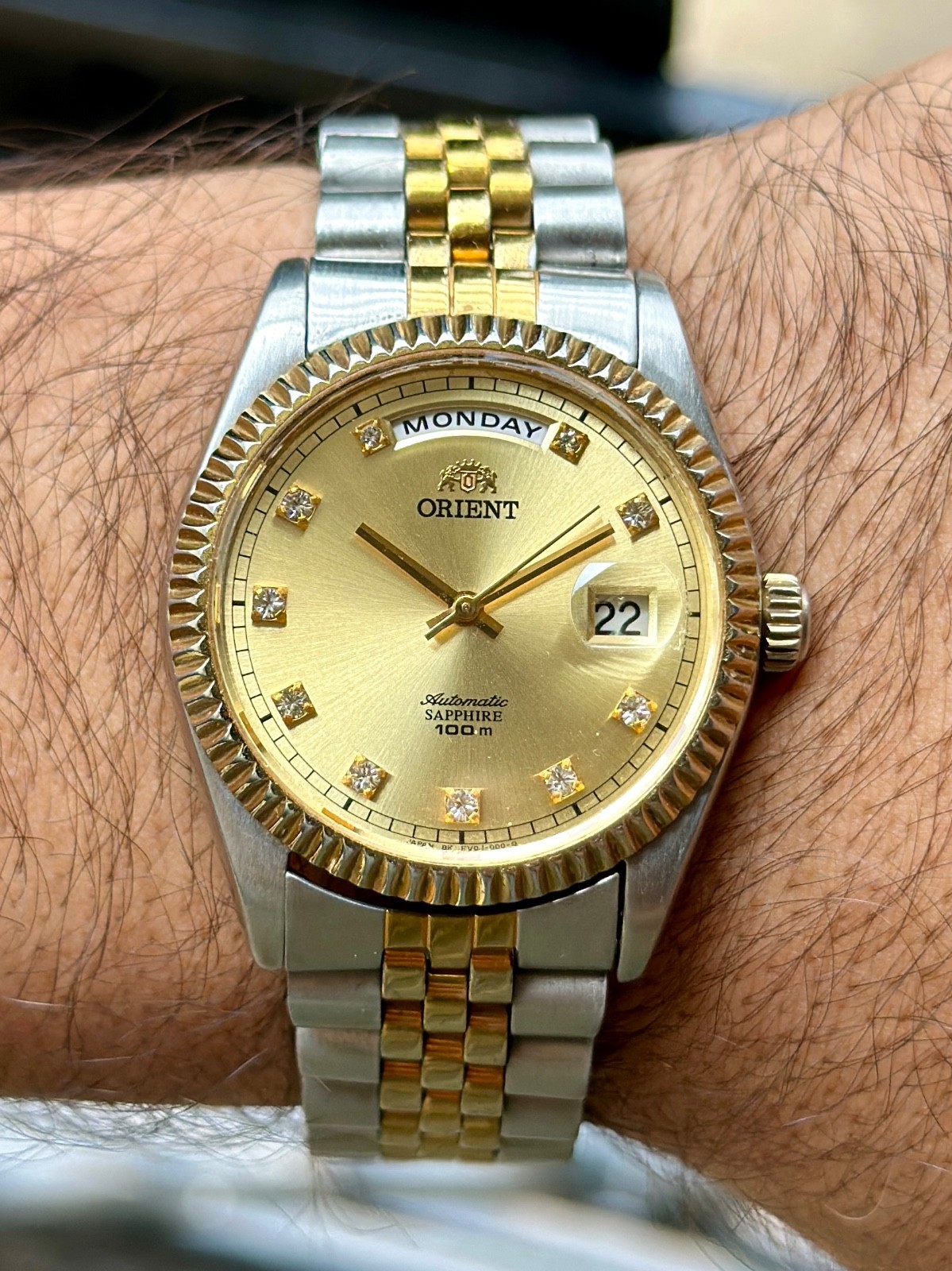 Rare Orient President Day Date Automatic Gold Dial Two Tone Vintage Watch