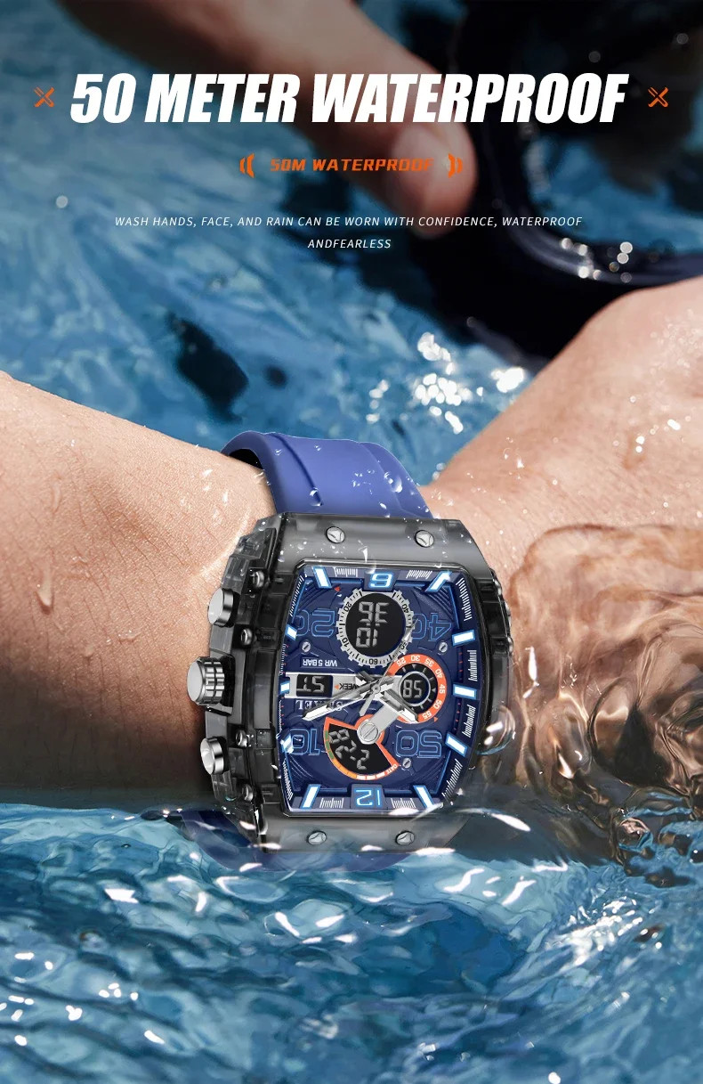 8109 Men’s Multifunctional Digital Sports Watch 50M Waterproof Dual Display LED