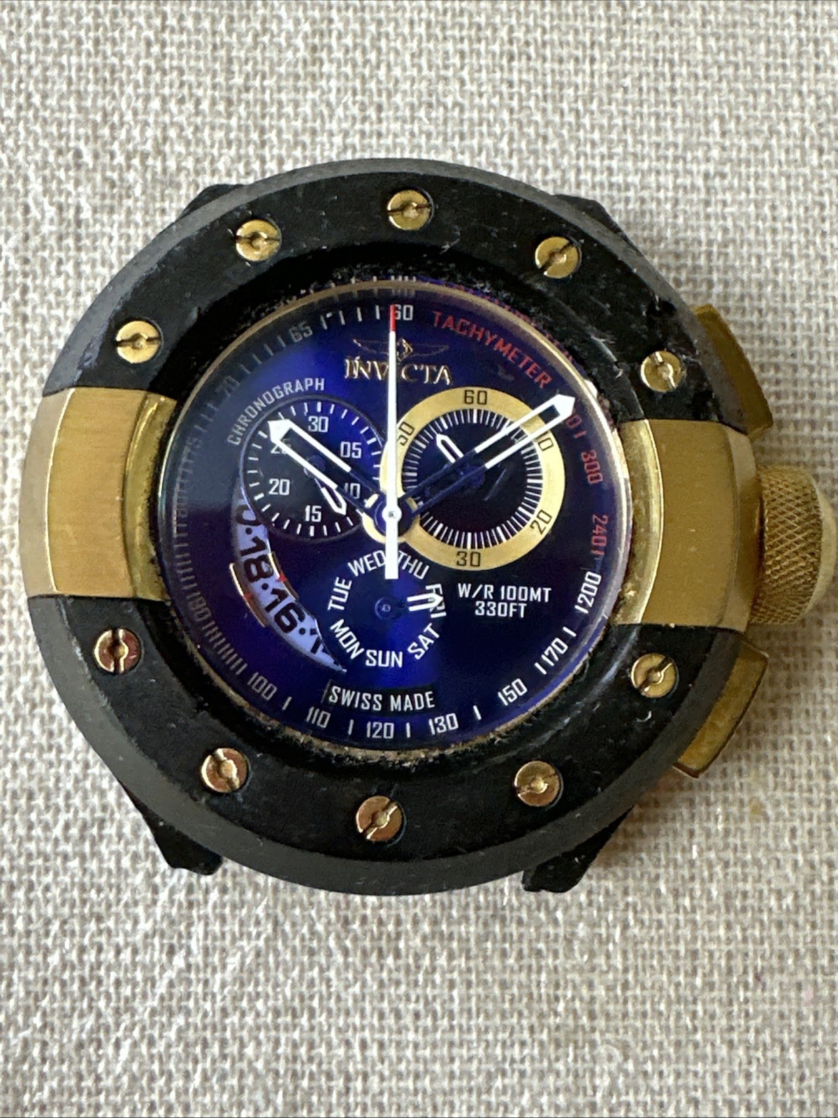 MENS GOLD & BLACK INVICTA S1 RALLY 6482 CHRONOGRAPH WATCH SWISS MOV’T BLUE DIAL