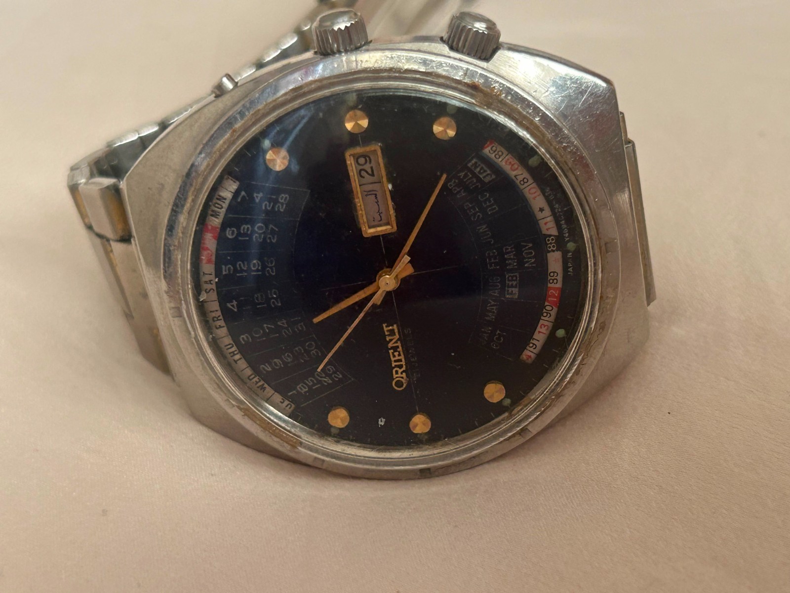 **Vintage Orient Multi-Year Calendar Automatic Watch Y469672-4A Blue Dial 21J.