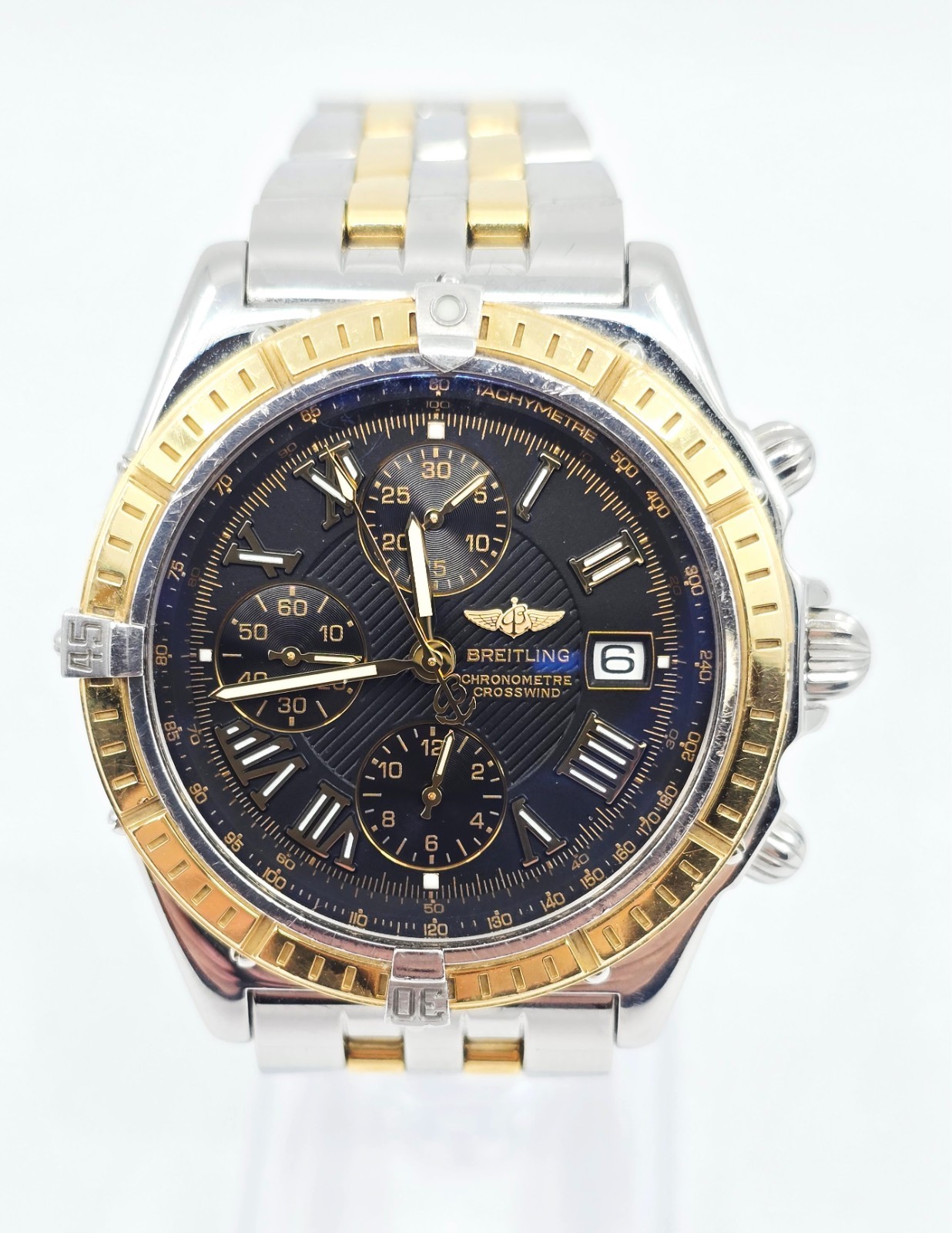 Breitling Crosswind Chronometre D13355 Steel Gold Chronograph Watch 43mm