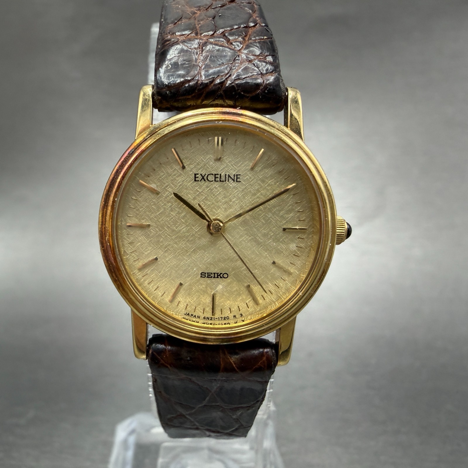 Seiko Exceline Watch Women 23mm Champagne Dial Gold Tone 4n21-0180 New Battery 4