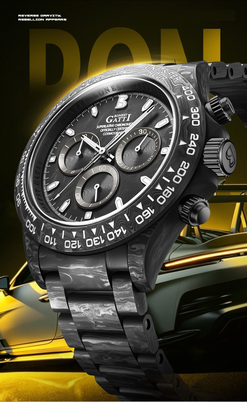 BONEST GATTI Men Chronograph Watch Automatic Mechanical Wristwatch Carbon Fiber