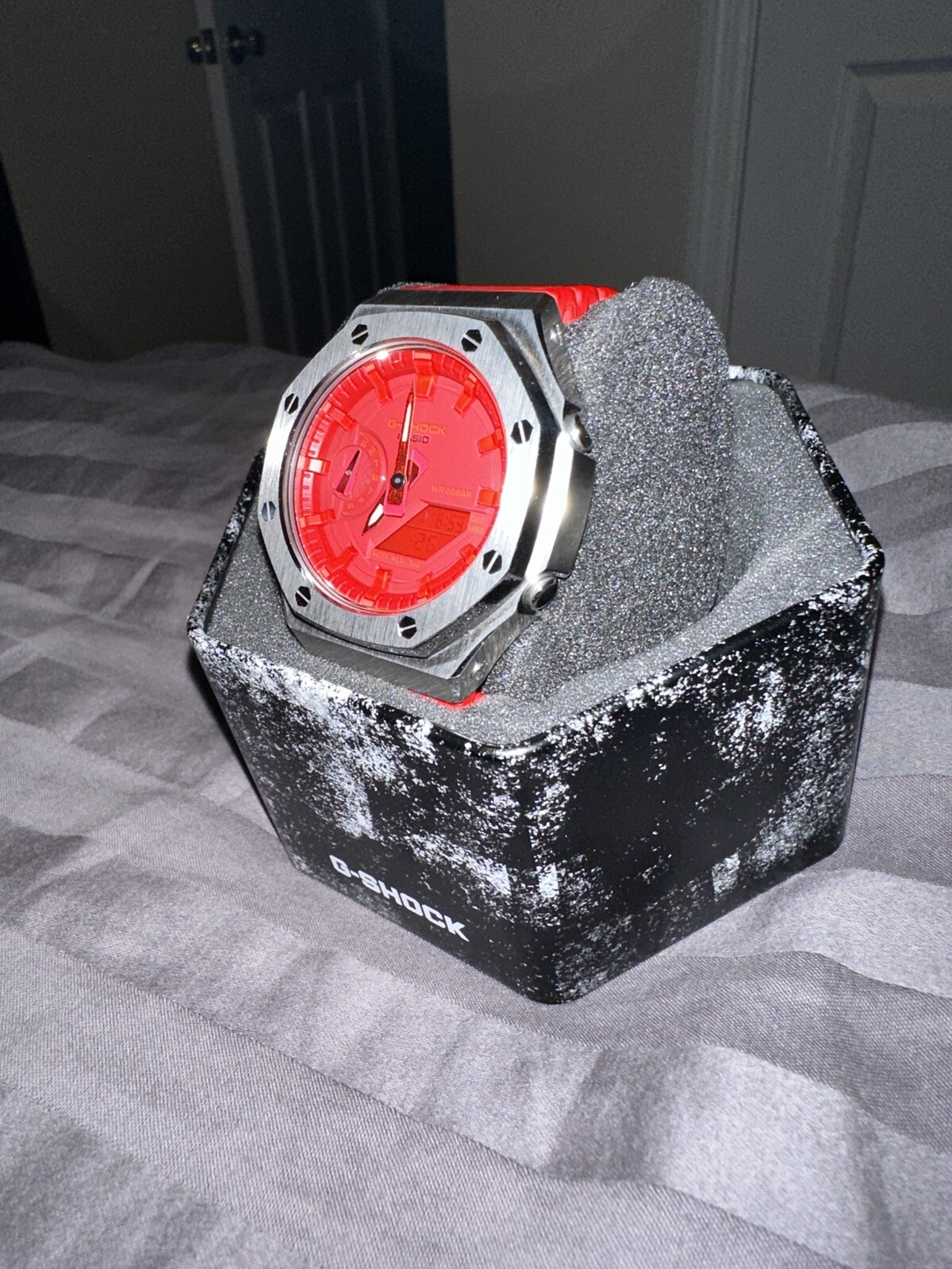 Custom Casio G-Shock GA-2100-4A Watch – Red Dial/ Silver Bezel/ Red Strap