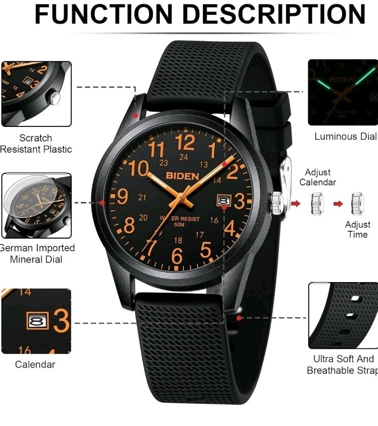 Basic Mens Black Quartz Watch with Easy to Read Black Face – Biden – NEW & BOXED