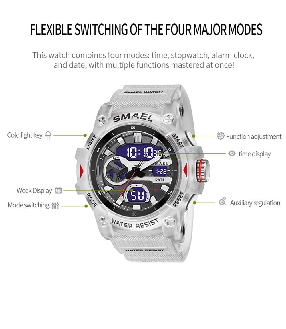 SMAEL Men Sport Watches Electronic Watch Student Alarm Date Digital Wristwatch