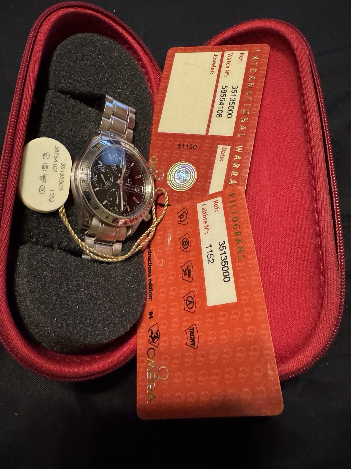 OMEGA Speedmaster Auto Chronograph Black Dial Steel Bracelet Box Papers