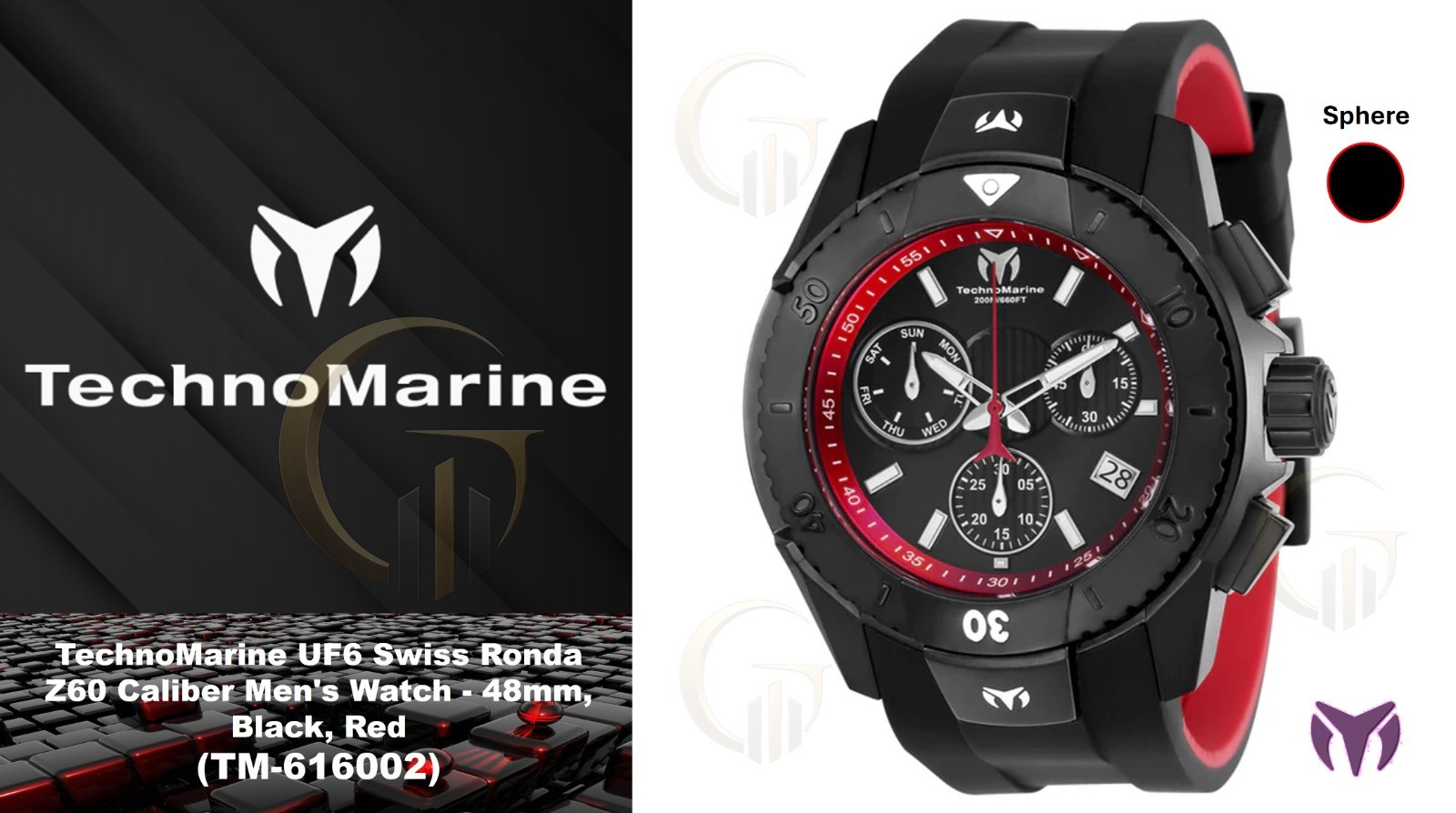 TechnoMarine UF6 Swiss Z60 Caliber Men’s Watch – 48mm, Black, Red (TM-616002)