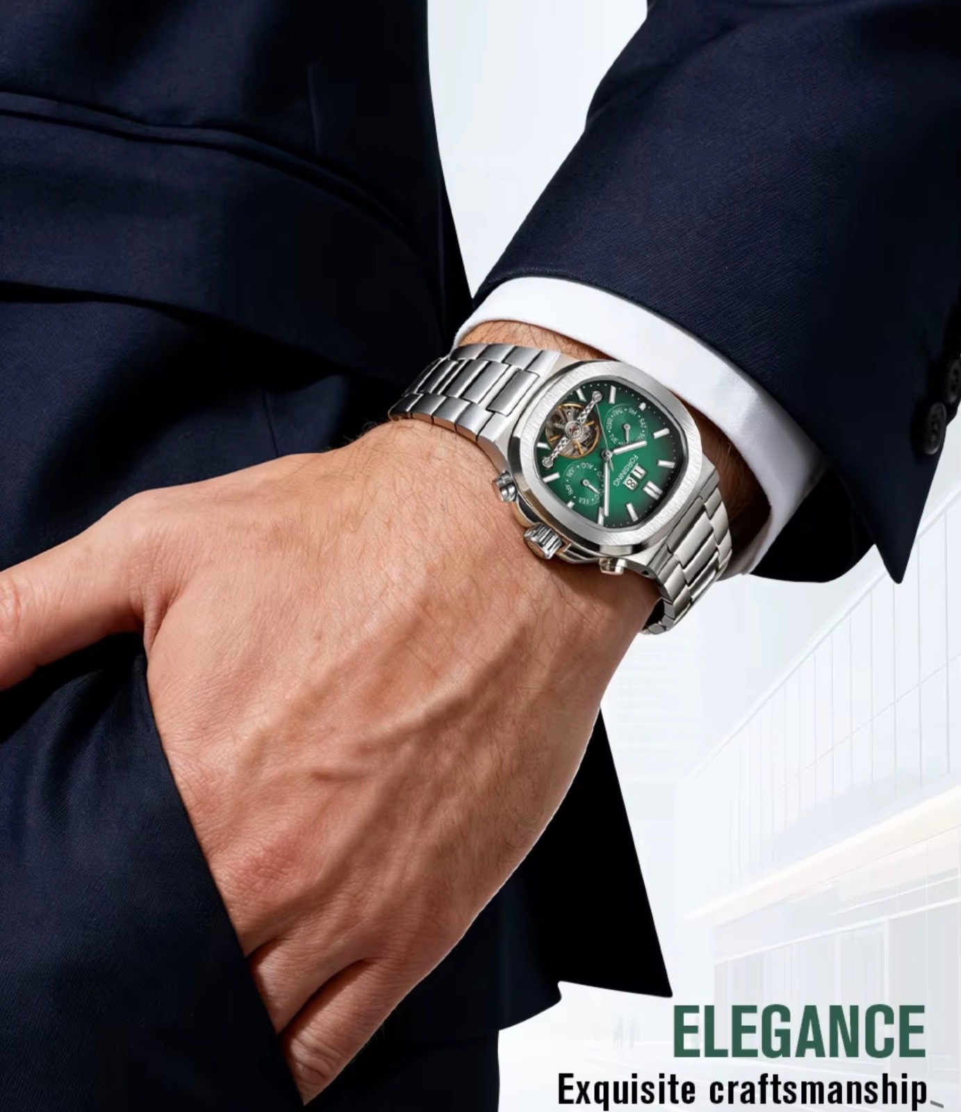 FORSINING Brand Tourbillon Men’s Automatic Mechanical Stainless Steel Band Watch