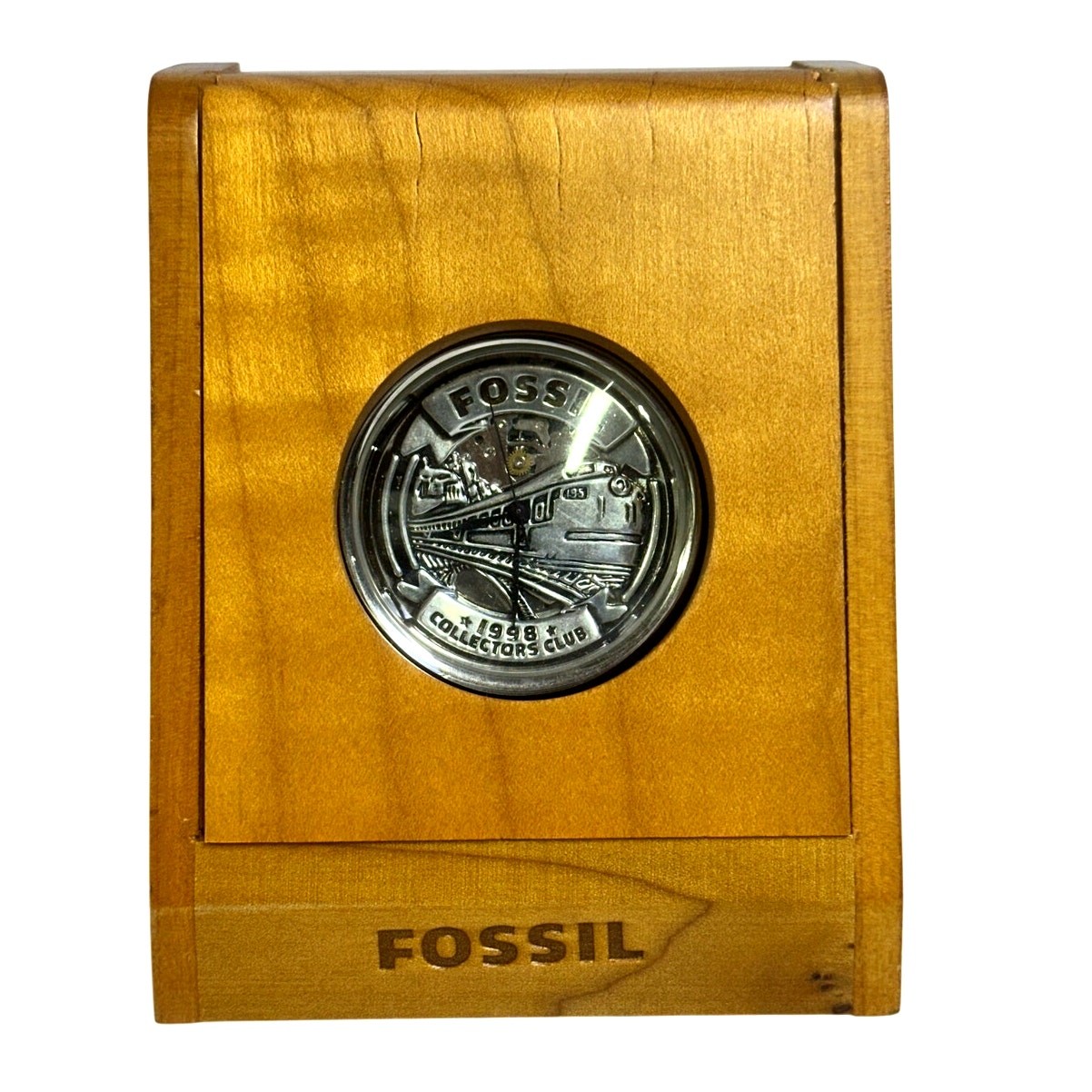 Fossil Limited Edition 1998 Collectors Club ‘Steamliner’ Pocket Watch-Wood Case