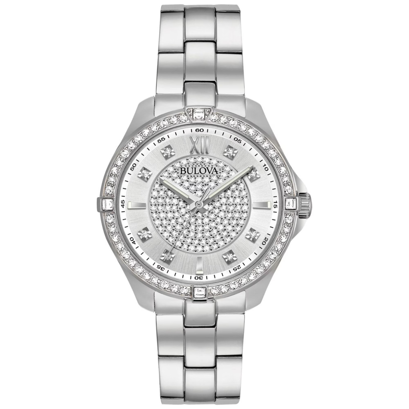 Bulova Ladies’ Crystal Stainless Steel 2-Hand Quartz Watch Pave Dial 96L236