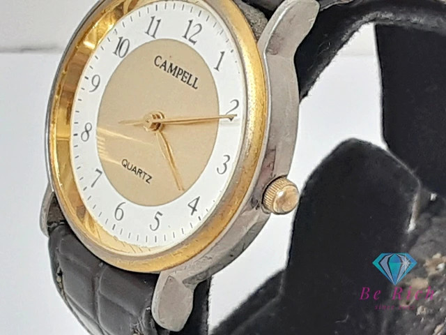 [A1R] Campell White Gold Brown SS Leather Quartz Men Watch [k9v]