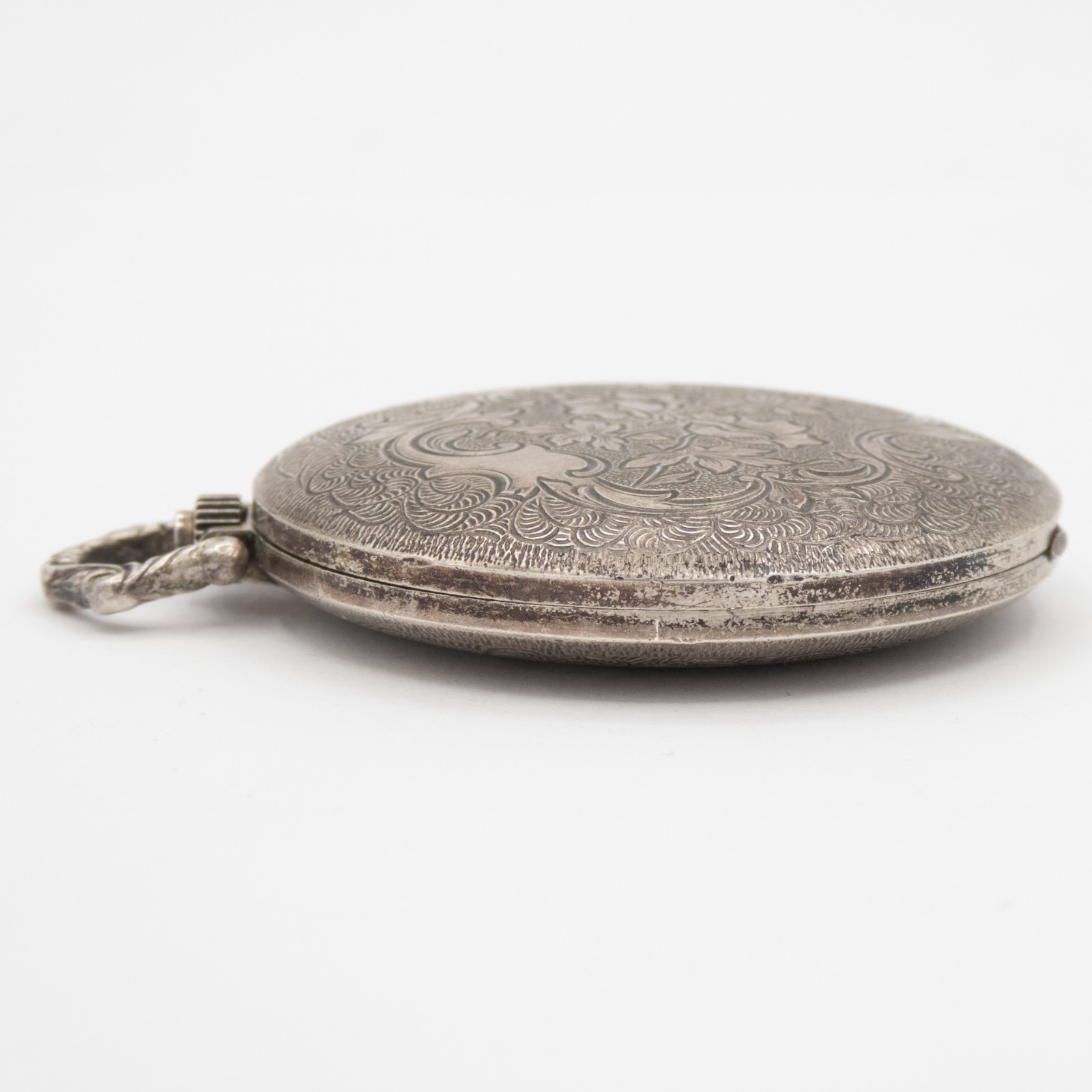 Emka 43.7 x 55.3 mm 0.835 Silver Pocket Watch with Floral Motif, Keeps Time