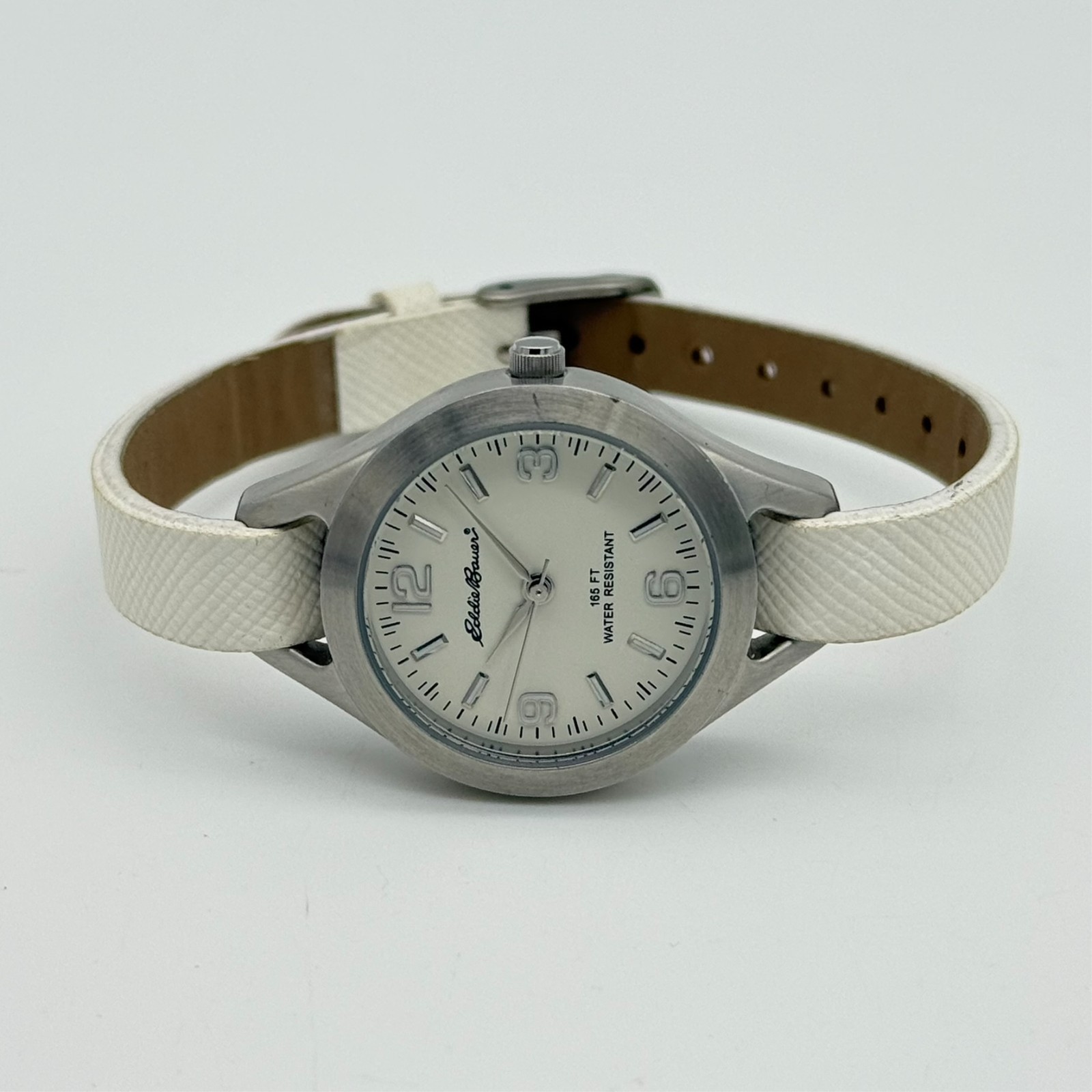 Women’s EDDIE BAUER Classic All Stainless Steel Round Watch, 27mm, White Leather