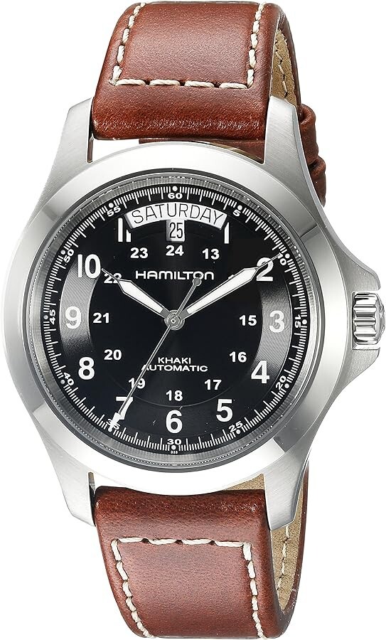 NEW HAMILTON KHAKI KING AUTOMATIC 40MM BLACK DIAL BROWN LEATHER STRAP H64455533