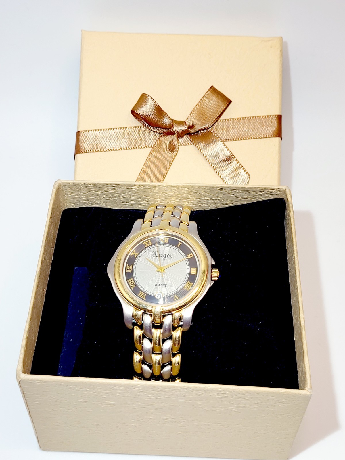 Swiss [NEW] 34mm LUGER 1990’s Two-Tone Unisex Bracelet Watch