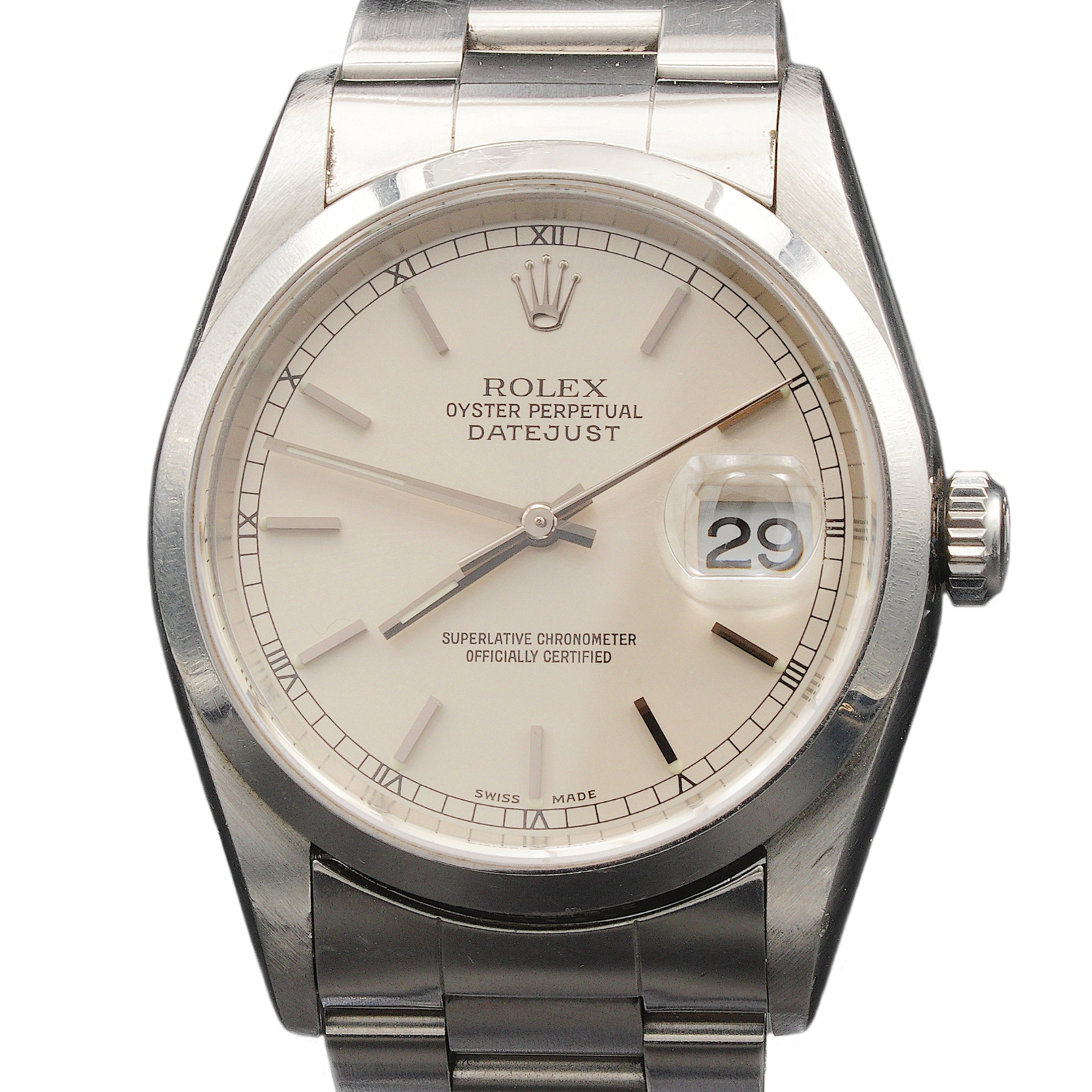 Rolex Datejust 16200 Mens Stainless Steel Watch w/Oyster Band Silver Dial