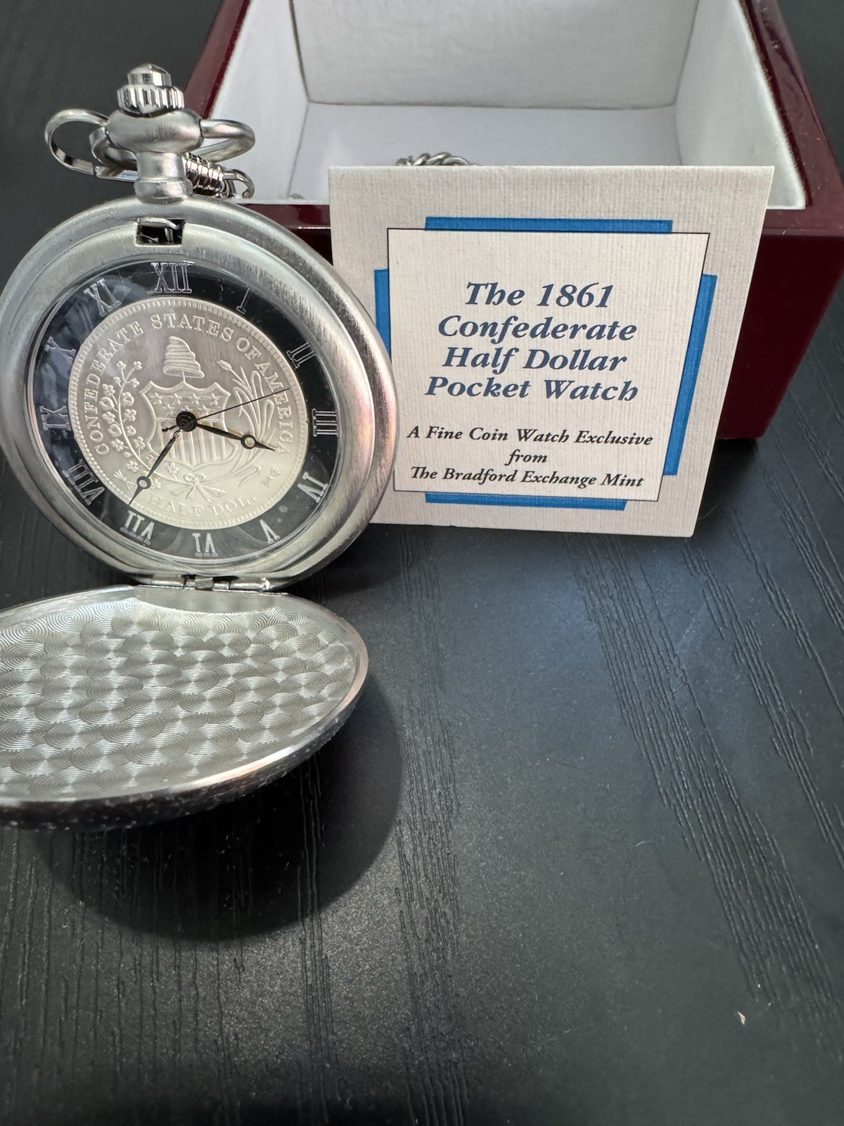 Bradford Exchange Mint 1861 Confederate Half Dollar Pocket Watch, Quartz, Box