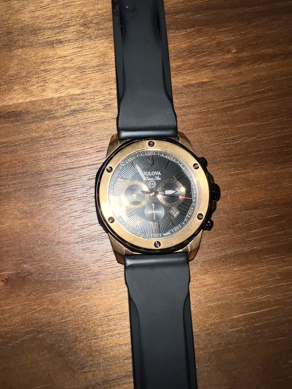Bulova Marine Star 98B104 44mm Rose Gold Stainless Steel Case with Black Rubber