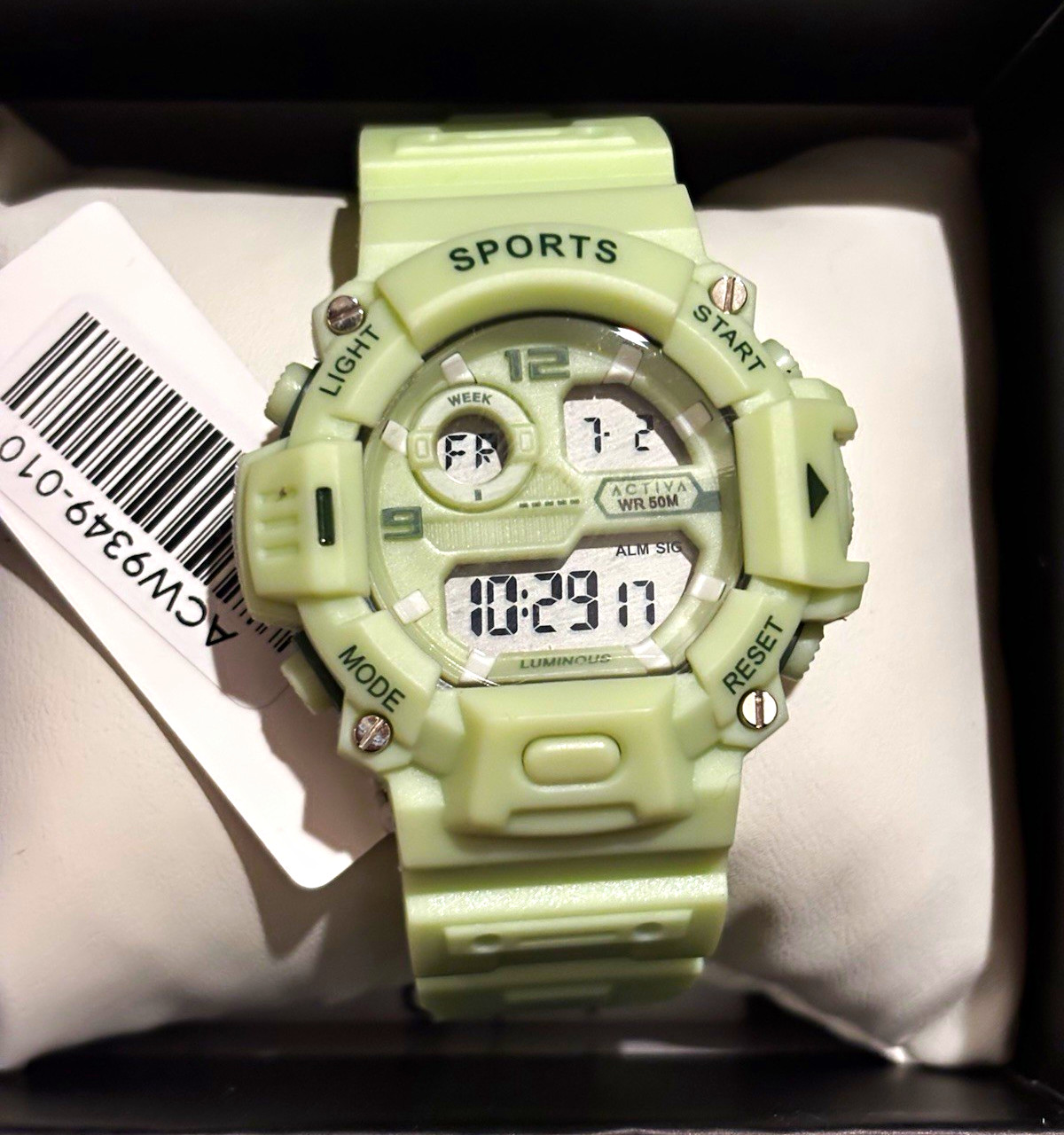 Activa Sports Digital Quartz 50m Water Resistant Green Resin Alarm Light Watch