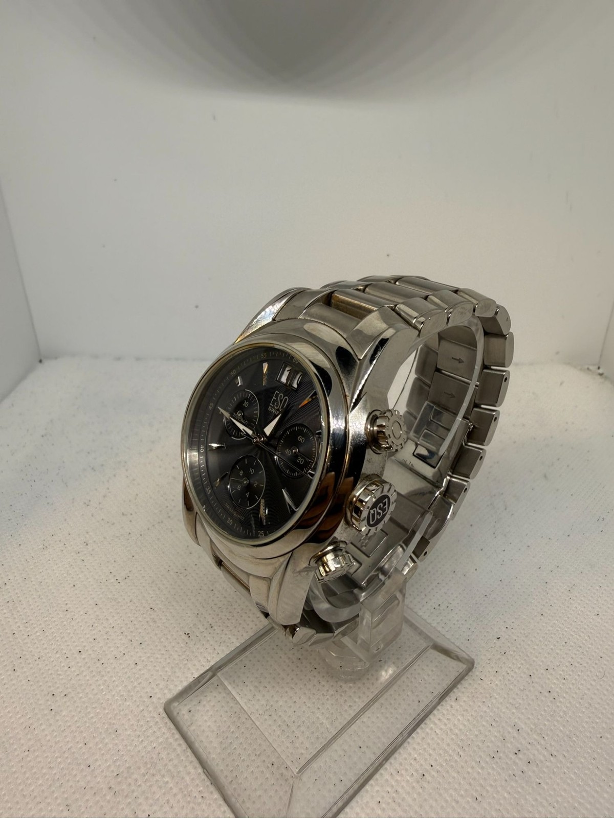 ESQ Movado E5290 Quest Chronograph Mens Stainless Steel Bracelet Watch 38mm