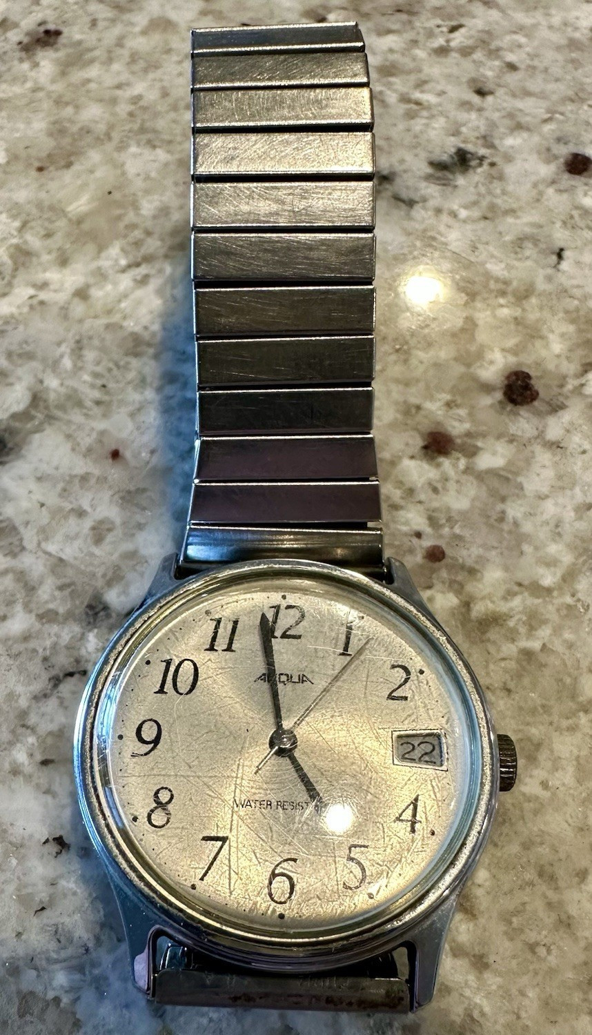 Vintage Acqua Quartz Analog Watch Date Water-Resistant Silver Bracelet Vintage