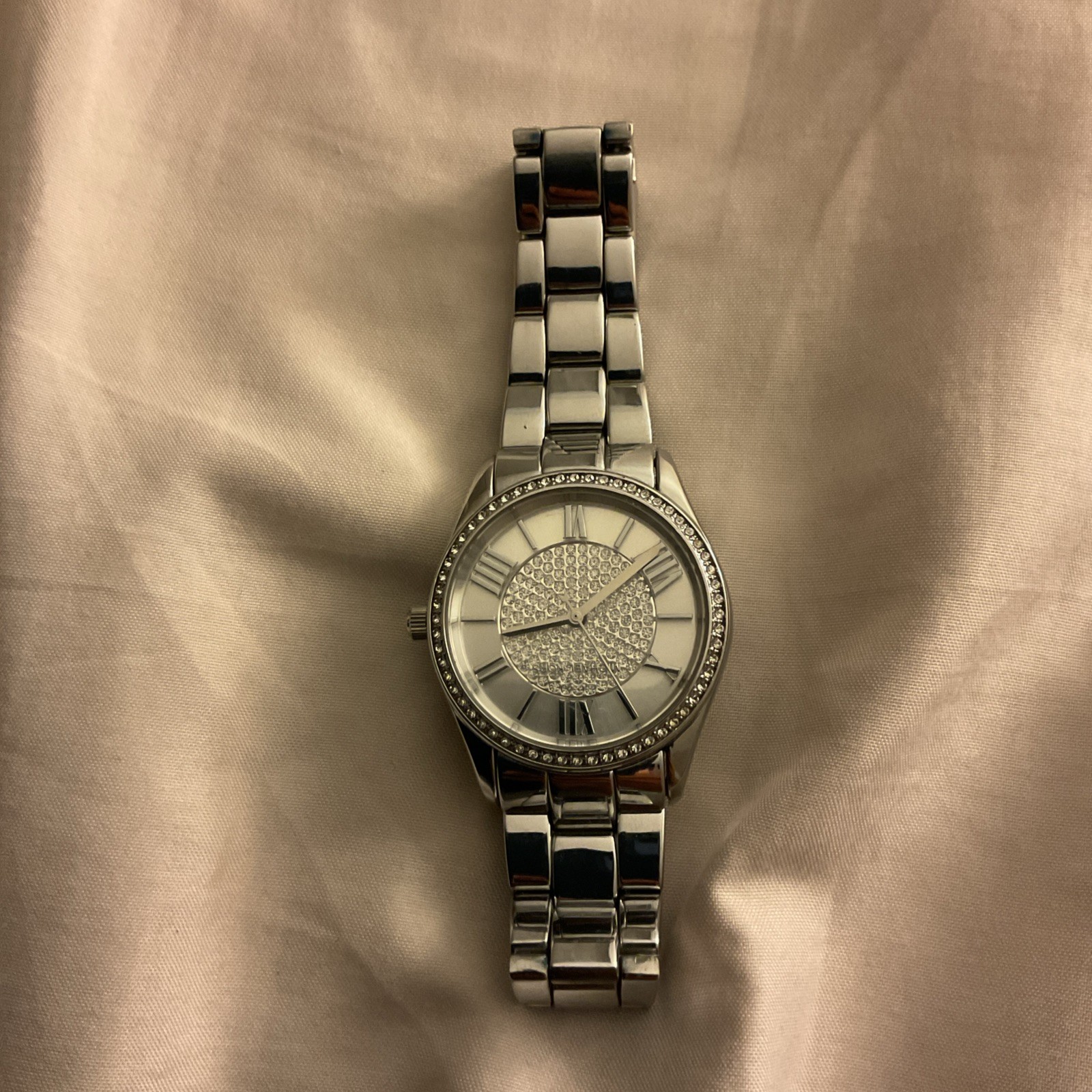 Michael Kors MK7072 Glitz Crystals Roman Numerals Silver Dial Steel Womens Watch