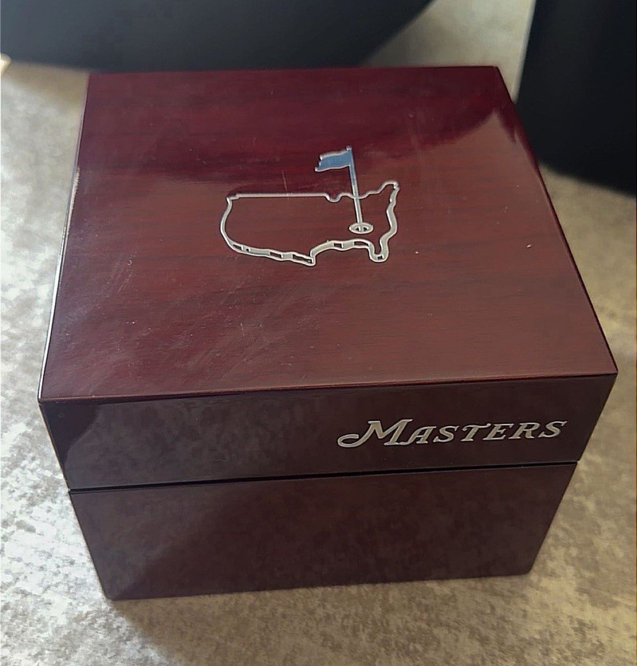 Masters Golf Men’s Quartz Day/Date Gold Dial Black Leather Strap w/ Box