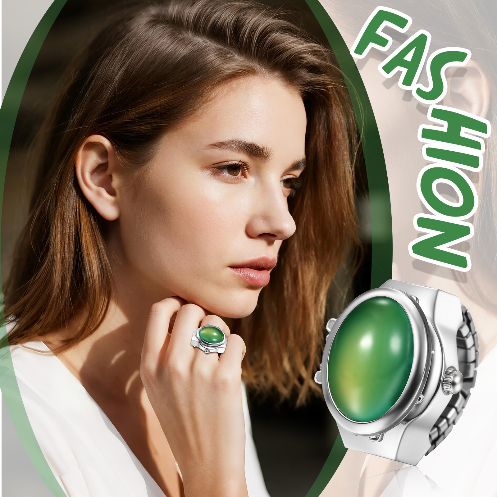Womens Charm Cat Eye Decorative Elastic Quartz Finger Ring Watch Stainless Steel