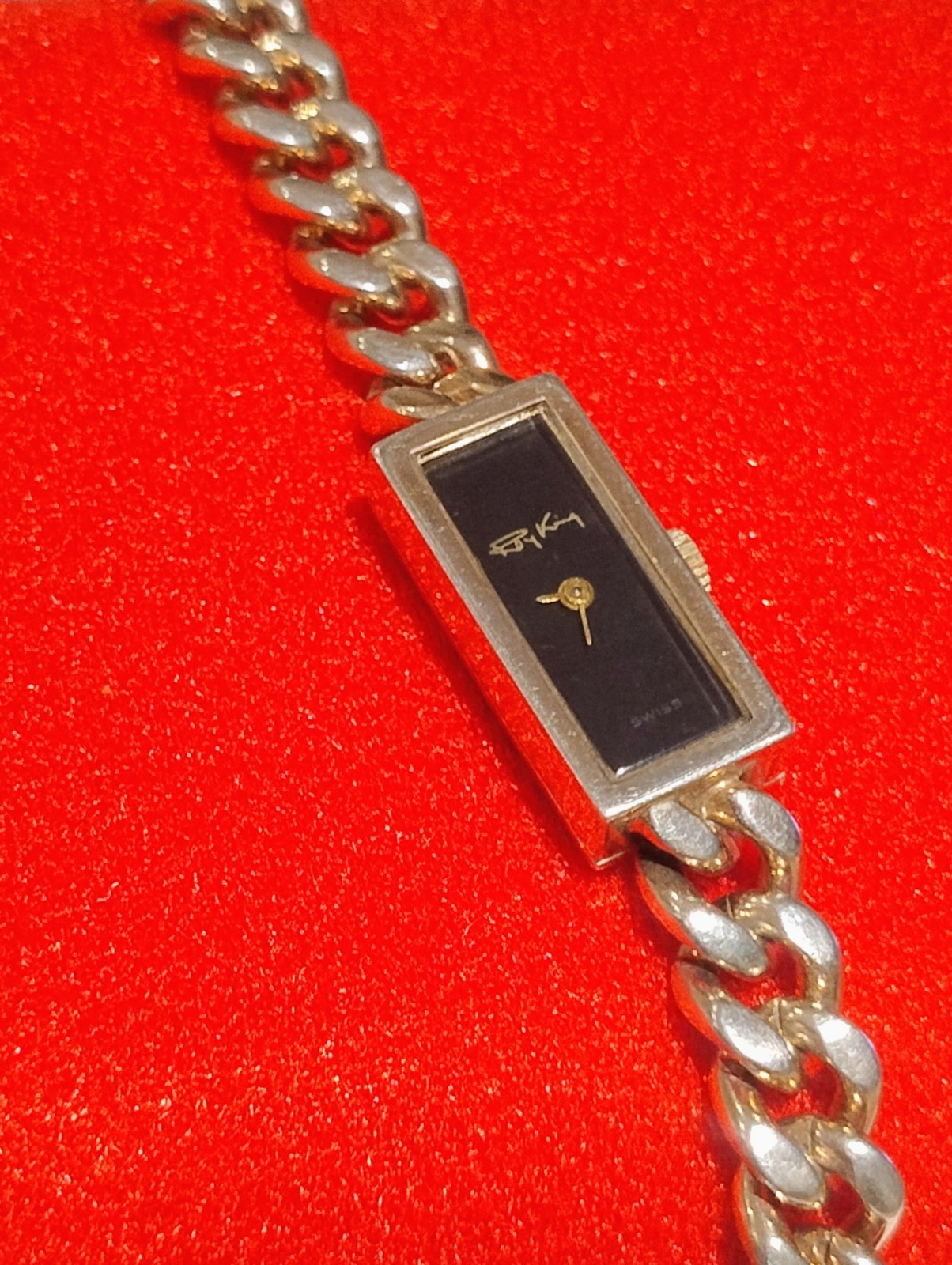 Roy King Hallmarked Tank Ladies Curb Chain Watch T41 Manual Wind 1980s