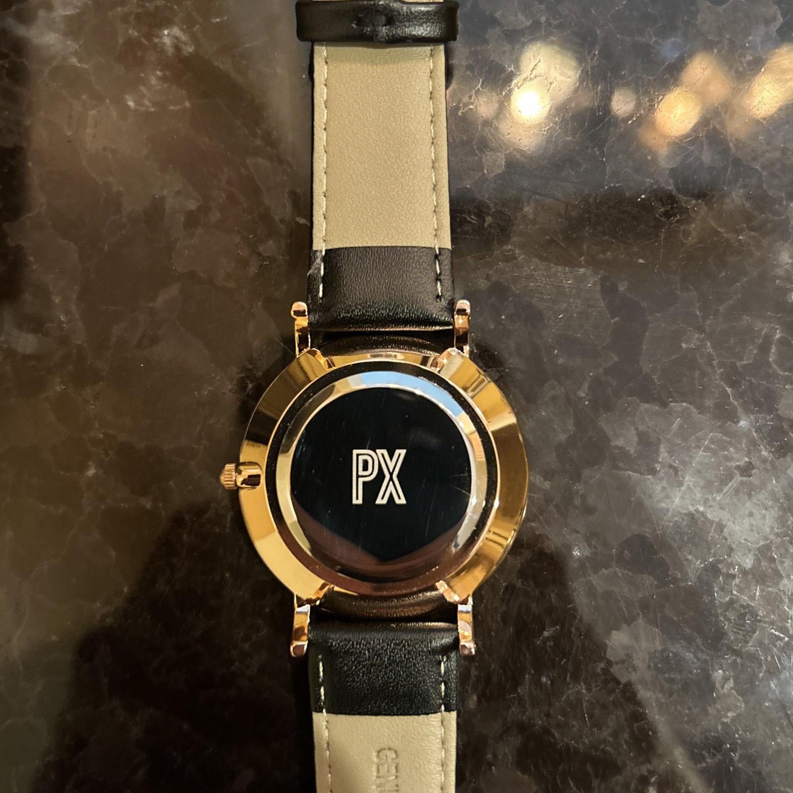 PX Men’s Genuine Leather Strap Watch- Black And Rose Gold