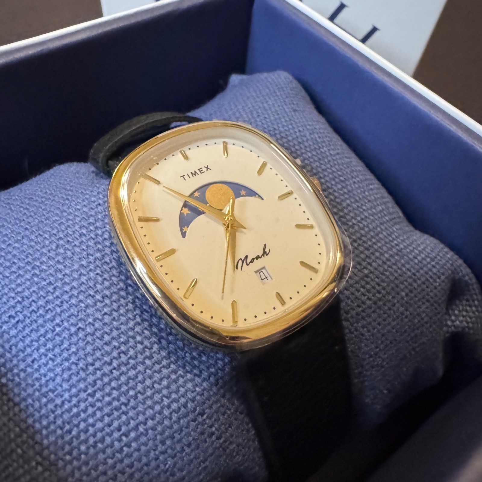 Noah x Timex Oval Moonphase Black / Gold Watch | Black Leather Strap