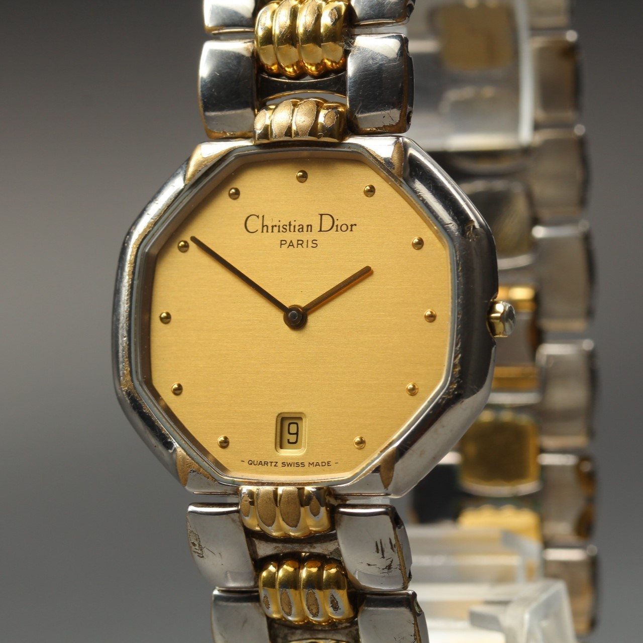 Vintage Christian Dior 45.204 Gold Silver 2 Tone 32mm Men’s Quartz Watch JAPAN