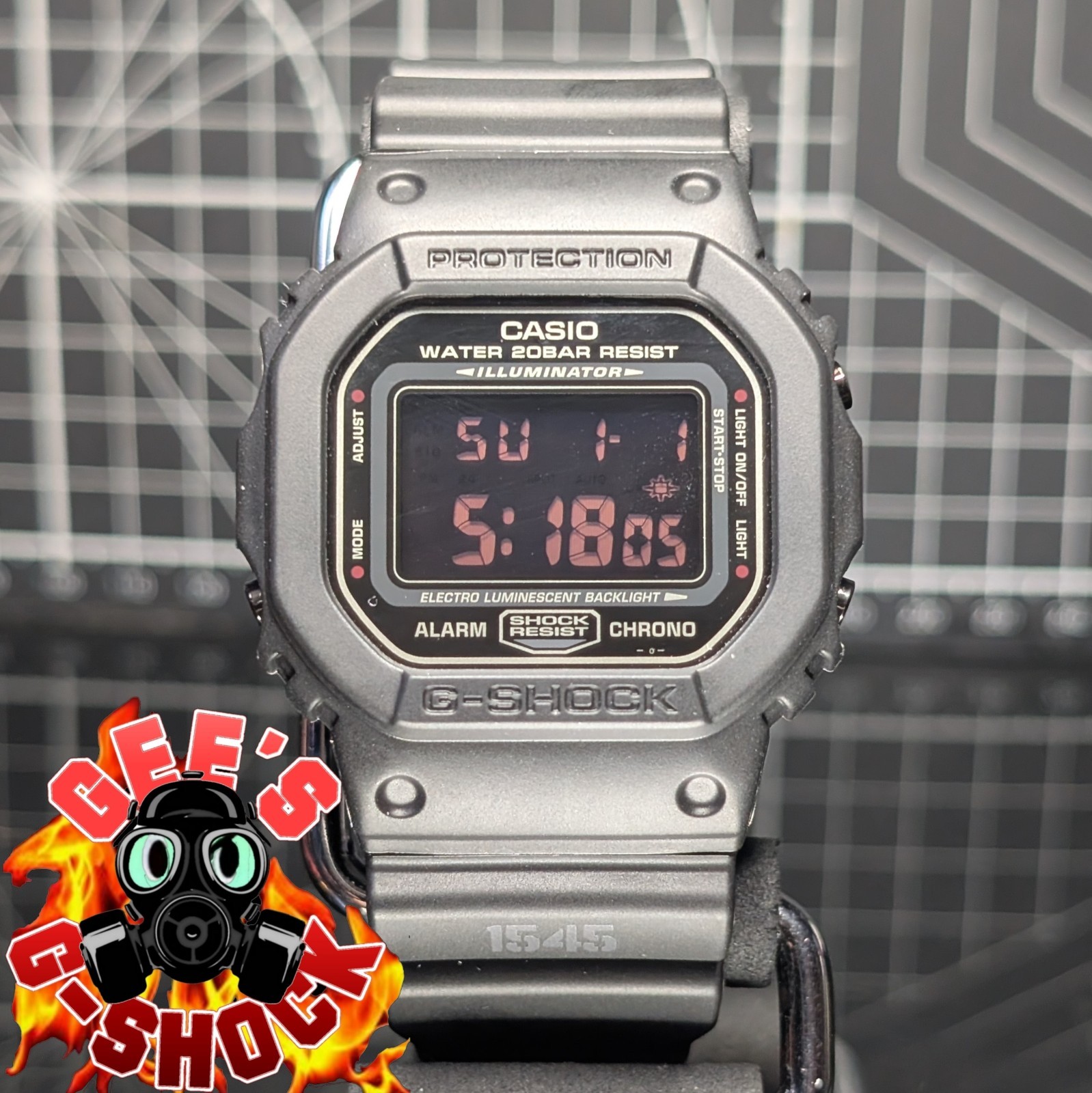 Casio G-Shock RED EYE DW-5600 BlackOut Digital 1545 Military Square DW-5600MS-1