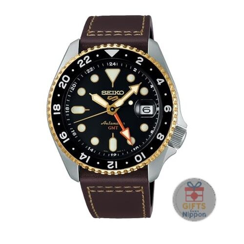 Seiko 5 Sports SKX GMT Automatic Men’s Watch Black Dial Brown Leather SSK036