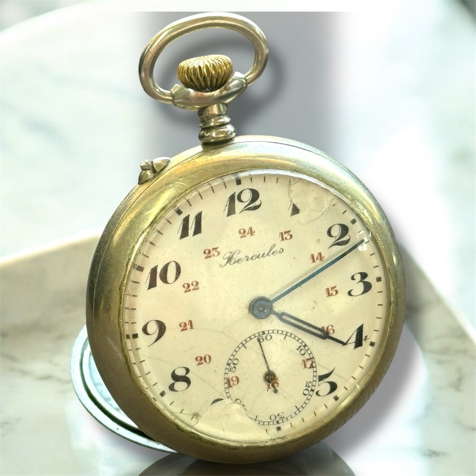 Antique Pocket Watch Mechanical Swiss Silver Depose Art Hercules Bicycles Rare