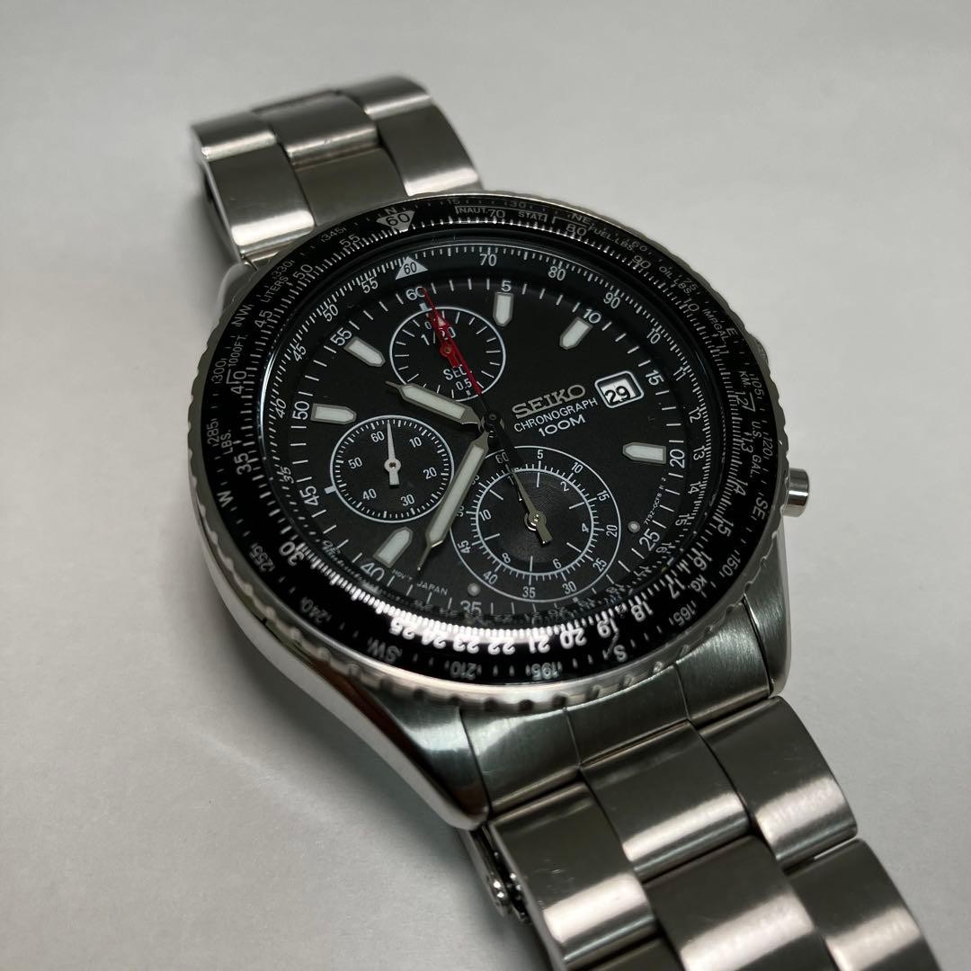 SEIKO 7T92-0CF0 Chronograph Black Watch Wrist 23cm From Japan
