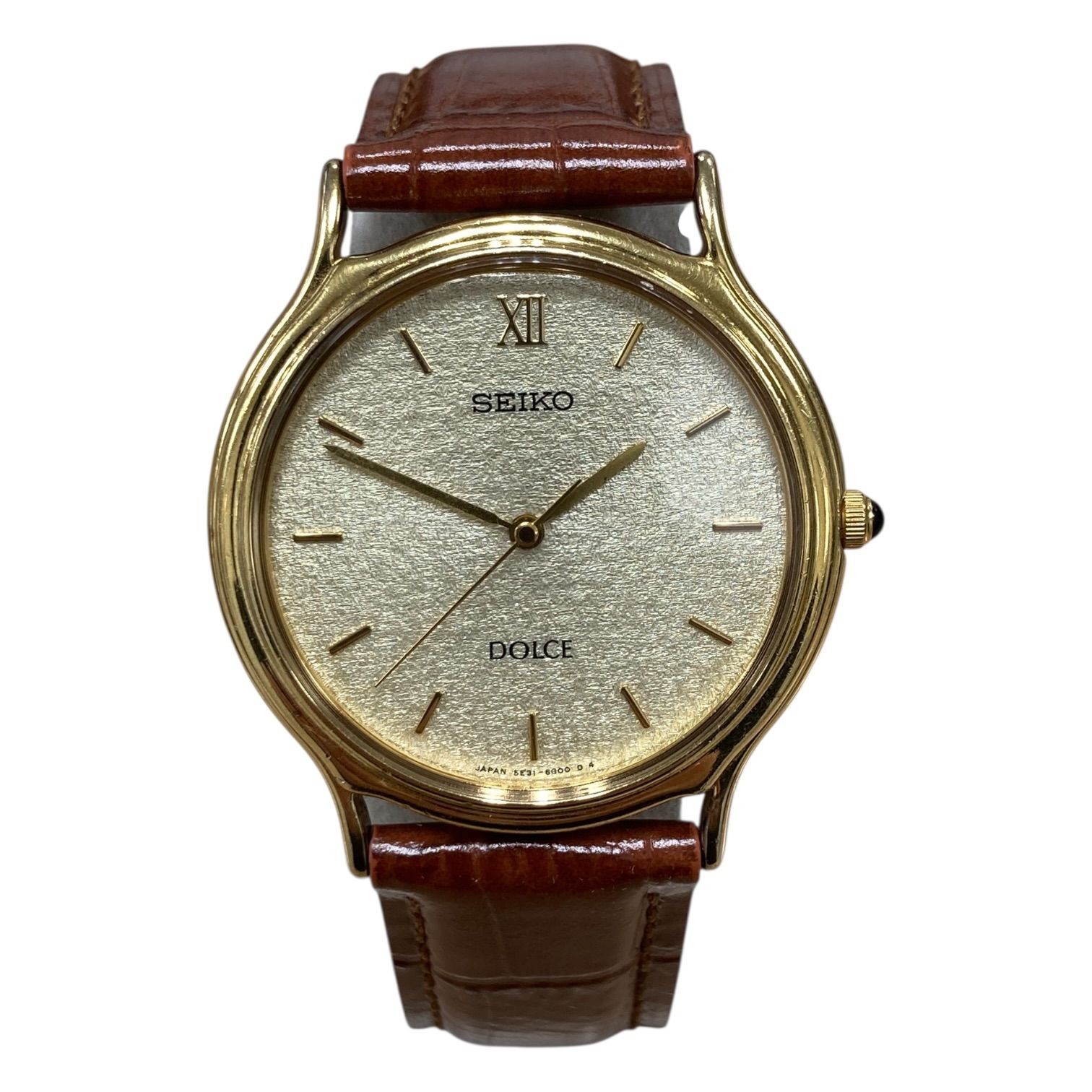 Seiko Dolce 5E31-6D60 Men’s Quartz Watch Champagne Dial Leather Band Used